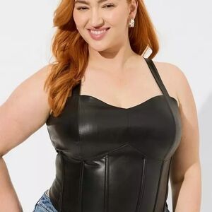 Torrid Black Faux Leather Corset Crop Top- NWT- Size 3x
